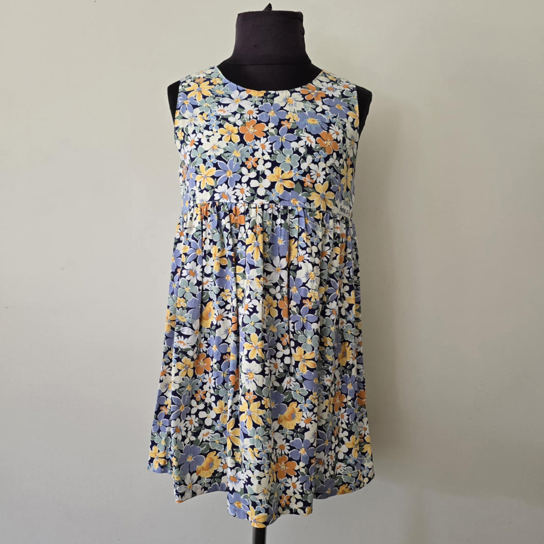 Zip Dress - Blue and Yellow Floral (rayon)